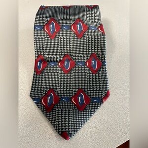 Barry Wells Houndstooth Geometric Silk Tie Red Blue